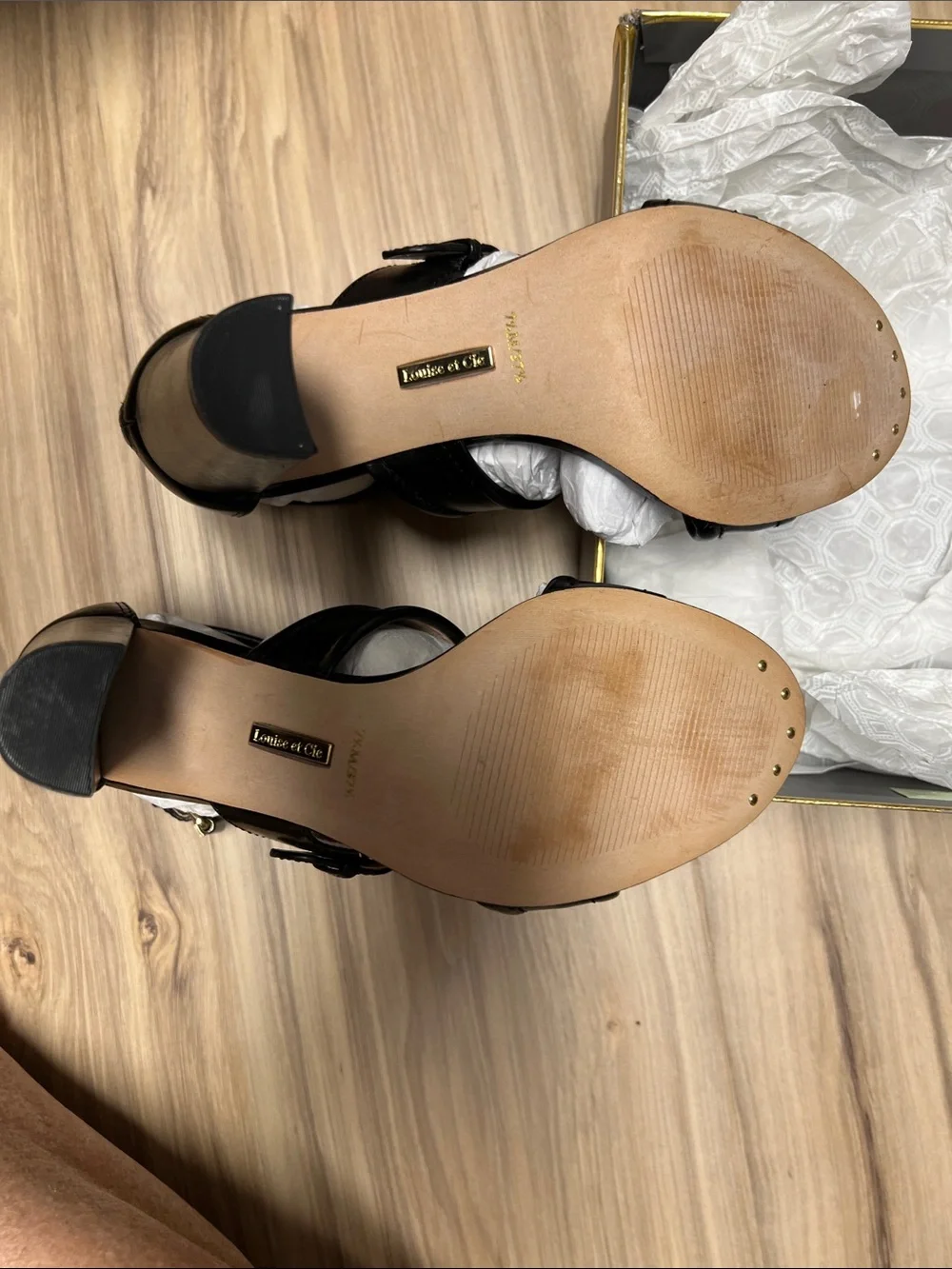Louise et Cie Black Leather Buckle-Strap Heels
